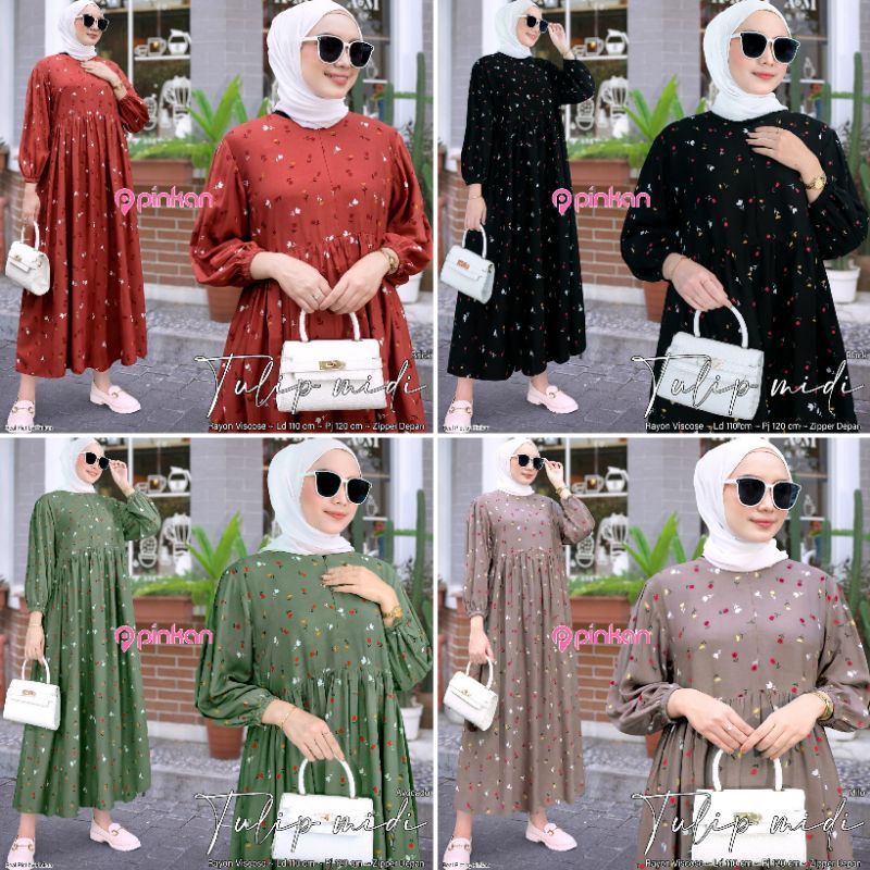BISA COD|TULIP MIDI DRESS JUMBO BY PINKAN