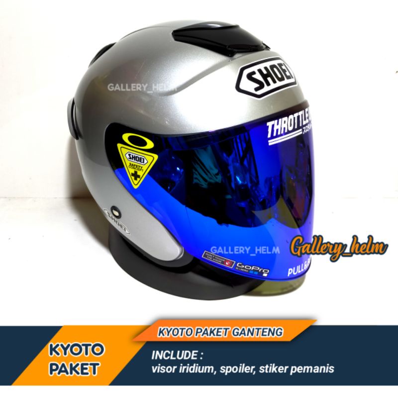 HELM KYOTO DYR PAKET GANTENG | SUDAH TERPASANG STIKER SHOEI | REPLIKA KYT KYOTO PUTIH-Silver glossy