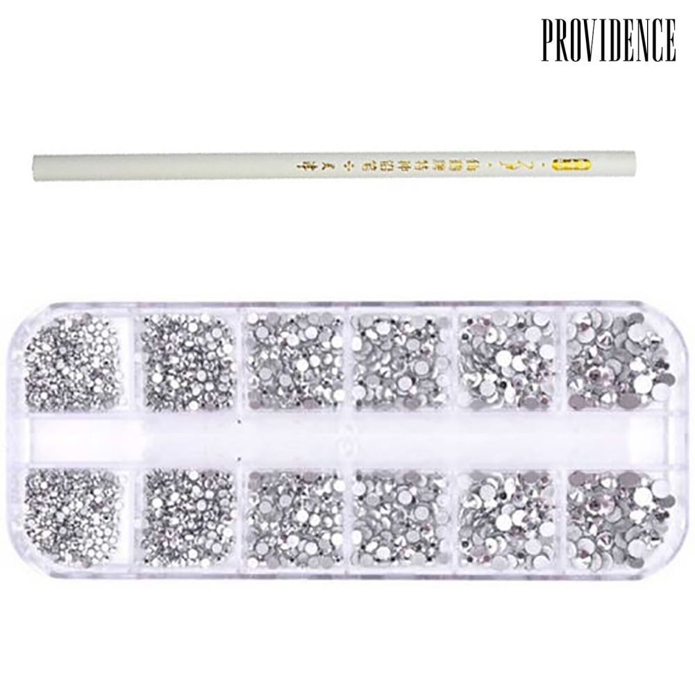 Providence 12 Colors Mixed Size Nail Art Flat Rhinestones Decorations with Dotting Pen