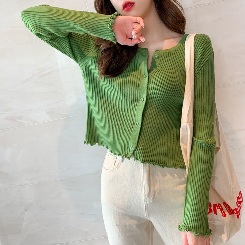 Knit Cardigan Crop Top Tangan Panjang//atasan Rajut Wanita Korean Style // Crop Kriwil Lengan Panjang Kekinian