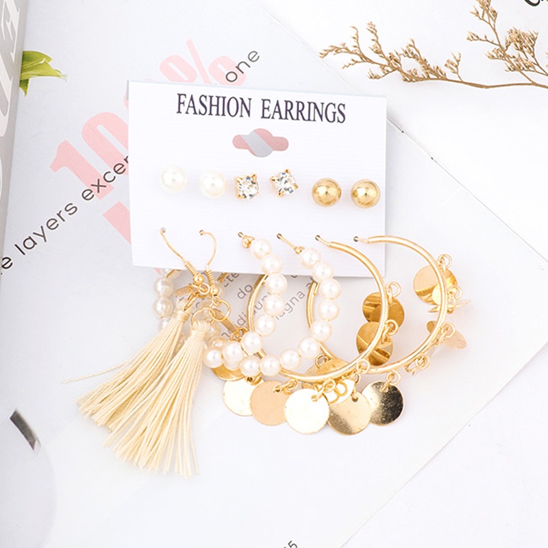 Set Anting Bohemian Rumbai Mutiara Akrilik Wanita Fashion Import