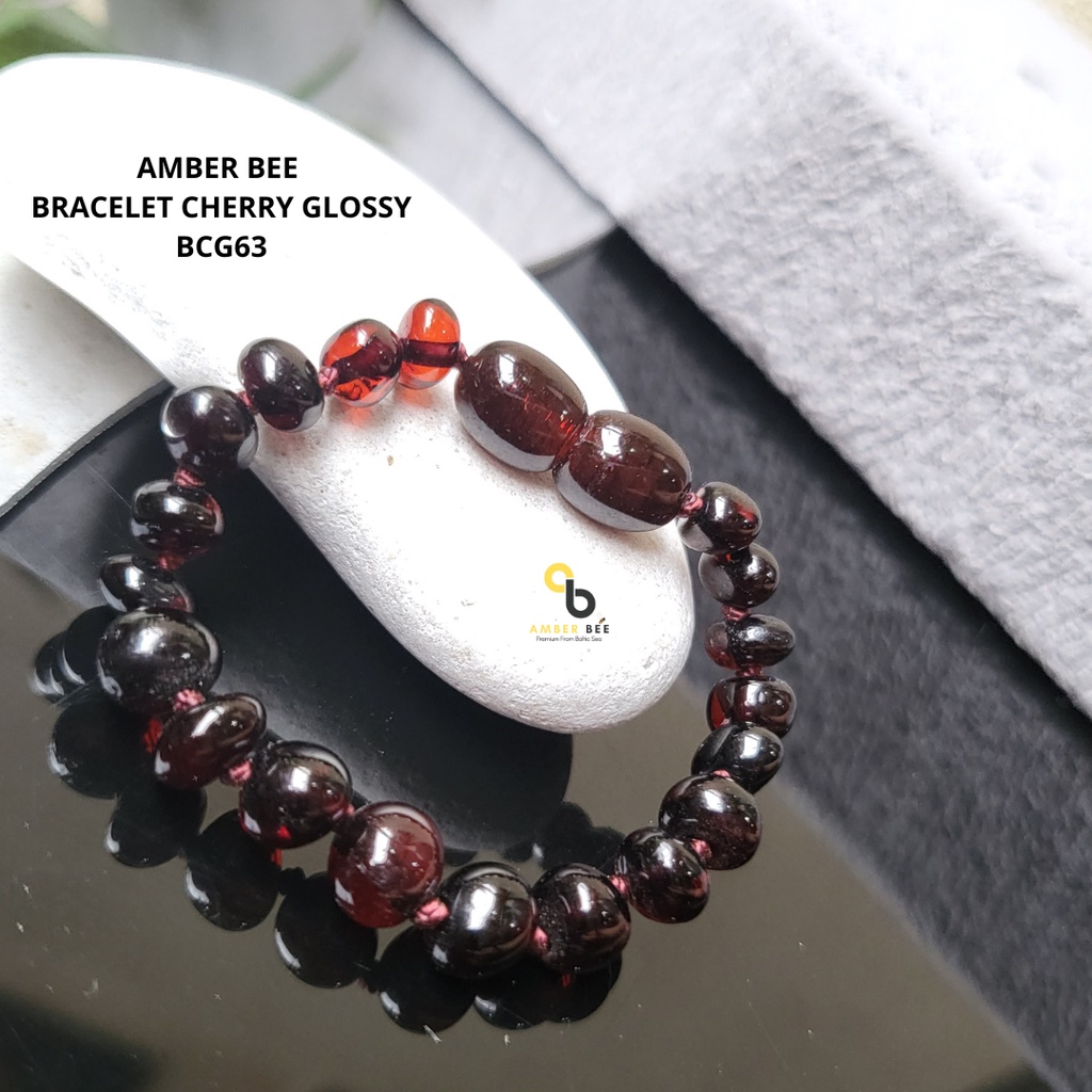 Gelang Amber Anak Premium Glossy Cherry by Amber Bee BGC63