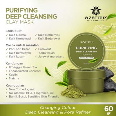 AZARINE Purifying Deep Cleansing Clay Mask 60GR | Matcha | Charcoal | Turmeric | CICA | Olive