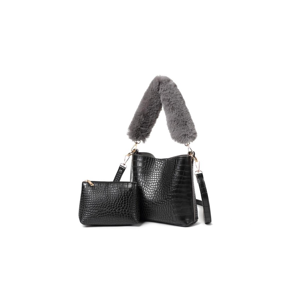 Adler Flair Korea Tas Wanita 2-in-1 Black Shoulder Bag  Ad1803