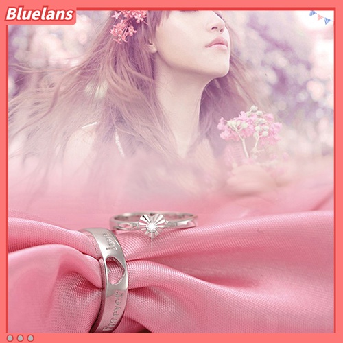 Cincin Adjustable Desain Forever Love Heart Bahan Zircon Lapis Silver Untuk Pasangan