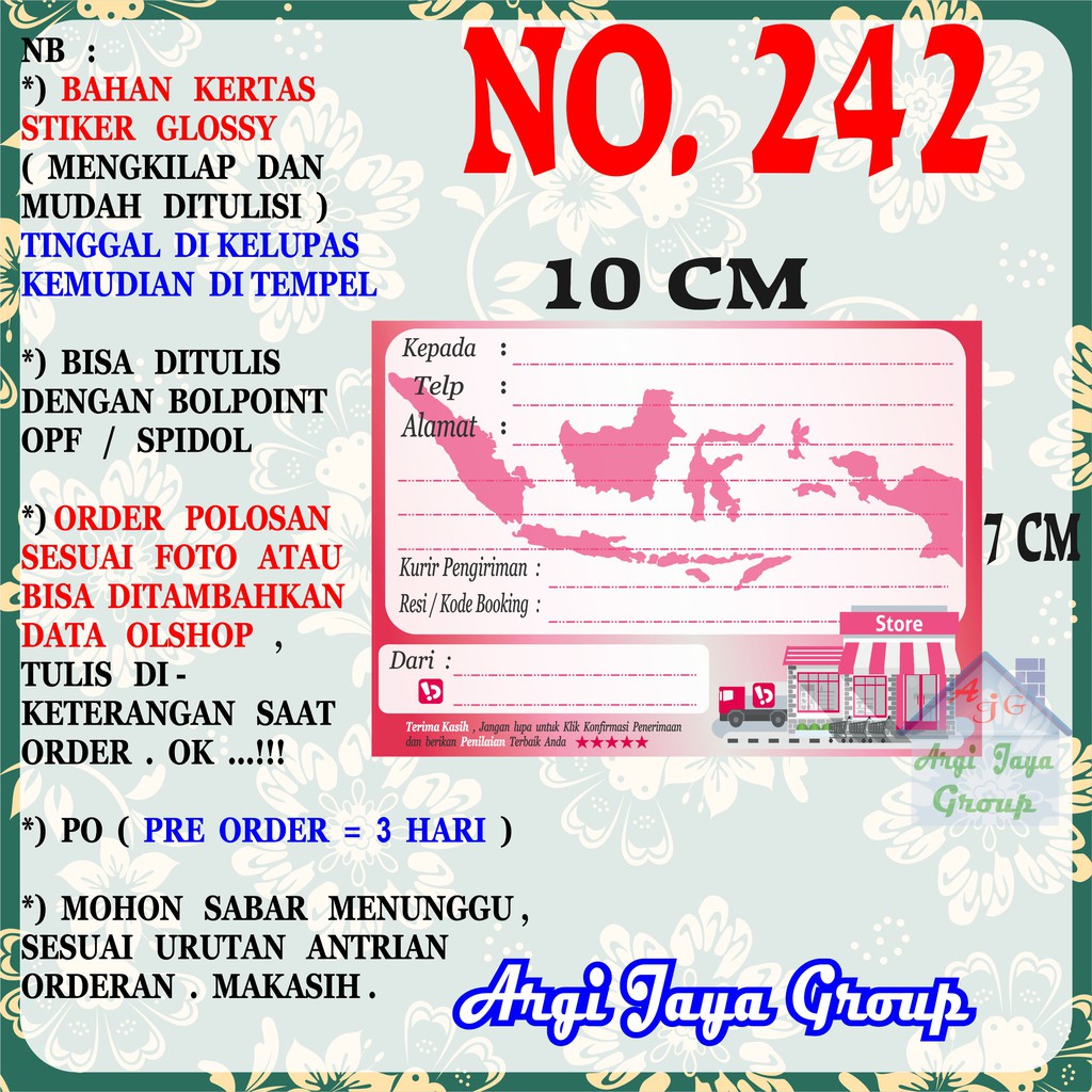 

Stiker Pengiriman - Sticker Alamat Olshop Murah Nomer 242 - 10x7 cm - Glossy