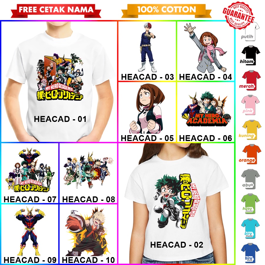 [FREE NAMA] Baju Kaos COUPLE  ANAK DAN DEWASA MY HERO ACADEMIA BANYAK MOTIF