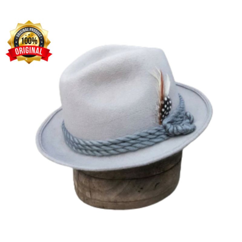 Topi Laken Fedora Trilby Warna Putih Bahan Wool Import Topi Original Merk The Rolling Topi Pria Orig