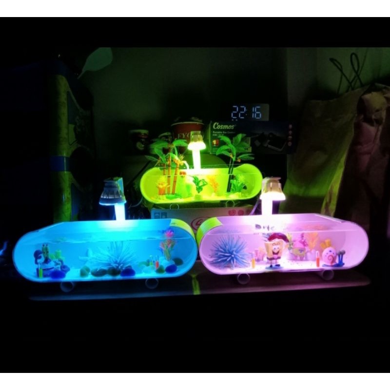 AQUARIUM /AKUARIUM MINI IKAN HIAS FULLSET LAMPU LED DAN ACCESORIES