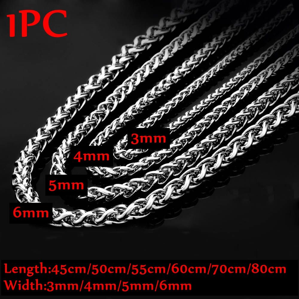 ROW 3/4/5/6MM Braided Wheat Chain Women Men Heavy Link Stainless Steel Necklace Fashion Silver Color Cool Punk Gothic Choker Metal Collar