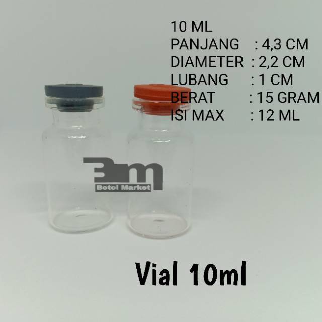 Botol kaca 10ml vial tutup karet rubber stopper