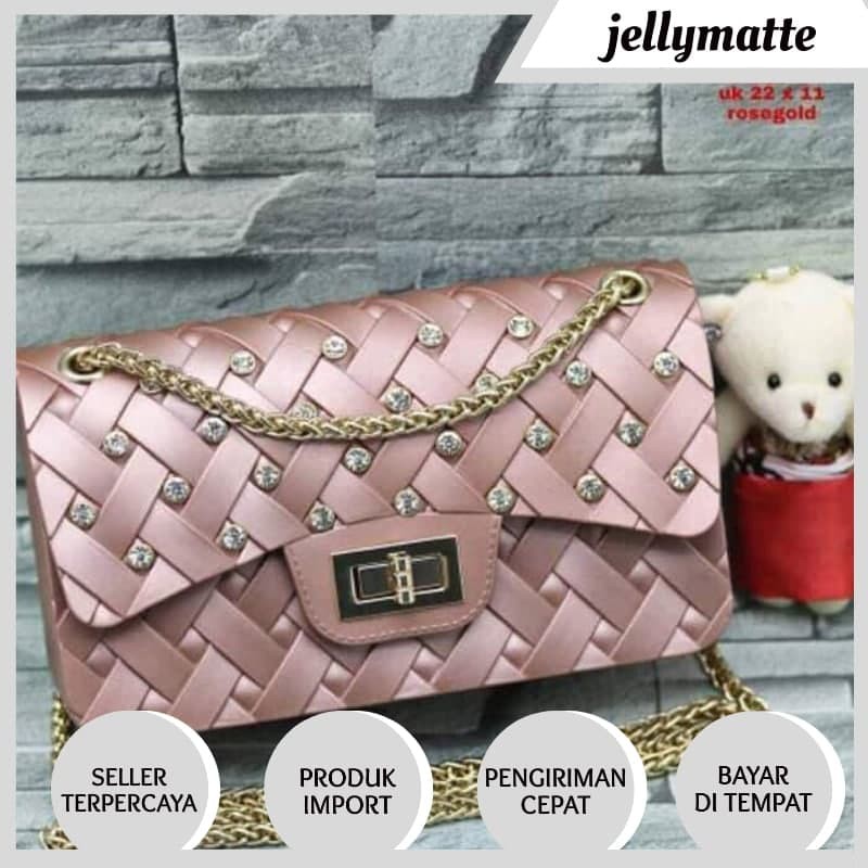 TW 192 Tas Pesta Wanita Jelly Anyaman 001-6A Diamond Tas Import Korean 22cm