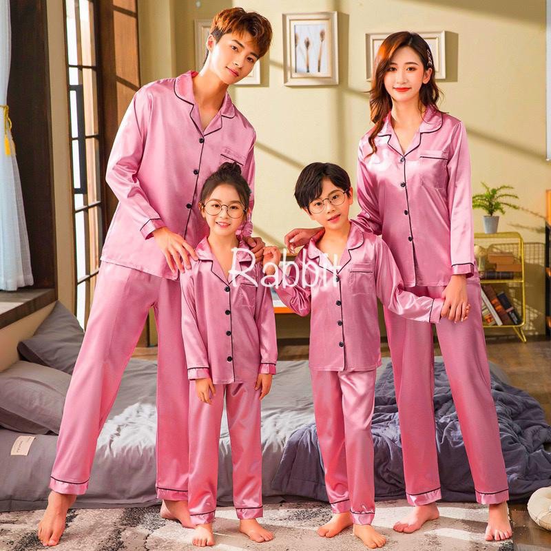 Dusty pink lengan panjang piyama bisa couple family mom kids and dad