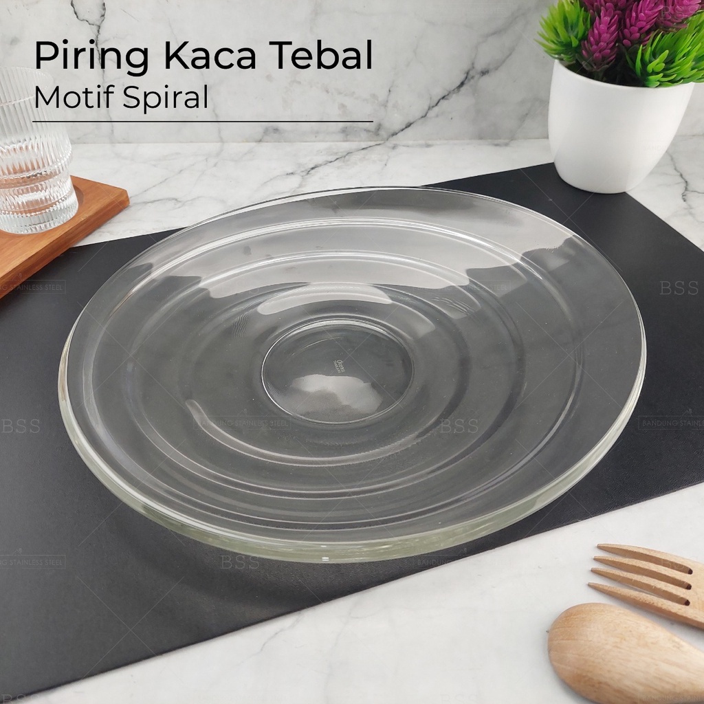 Piring Kaca Oval Motif Spiral 29cm x 27cm Vintage Aesthetic Saji Cantik Multifungsi Korean Style