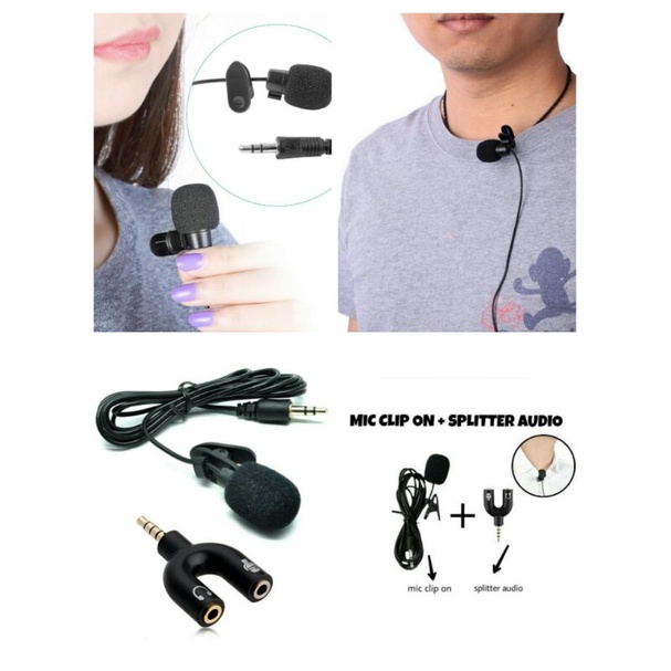 Mic Clip on youtuber dan spliter, microfon kecil, microfon mini, mikrofon kecil