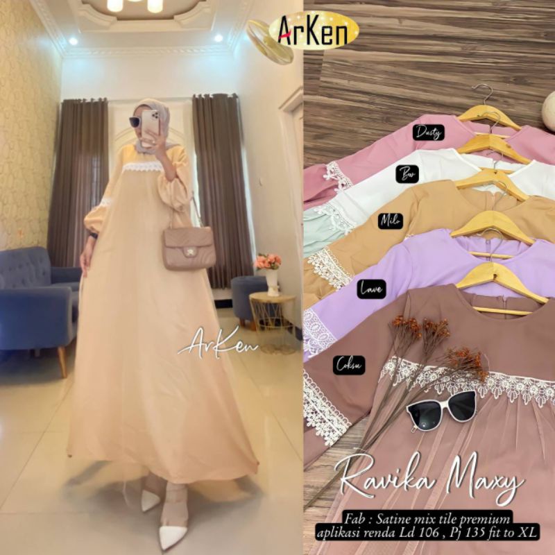 RAVIKA MAXY by Arken ; Gamis wanita bahan satin mix tile premium dan berkualitas