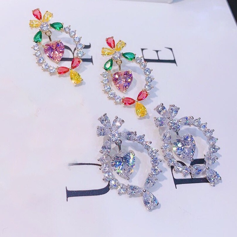 Fashion Elegant Heart Flower Earrings Colorful Eardrops