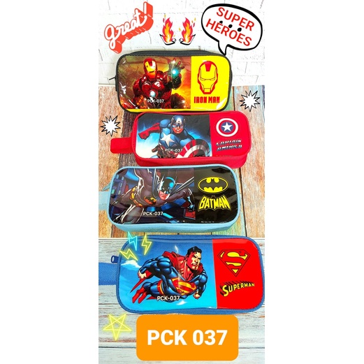 Kotak Pensil KAIN/PENCIL CASE PVC/tempat pensil-SUPERHERO-037