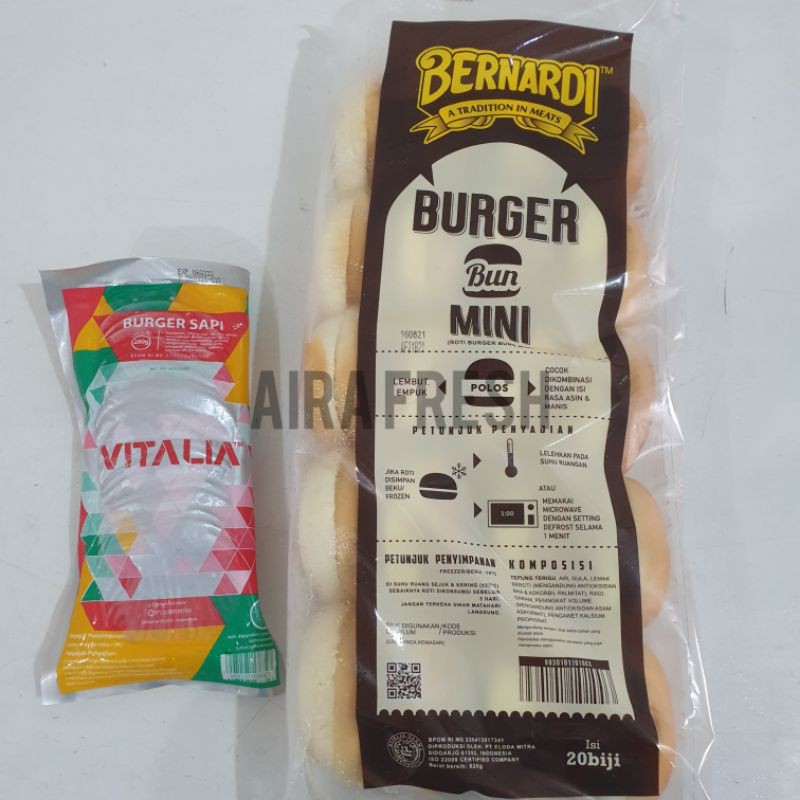 

PAKET ROTI BURGER MINI TRAY ISI 20 + VITALIA DAGING BURGER MINI