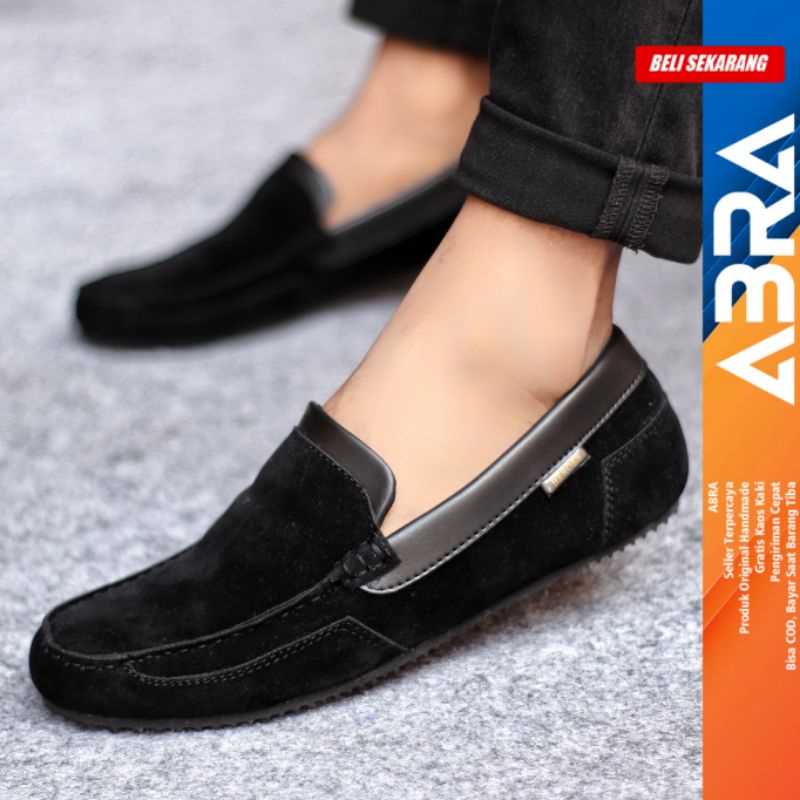 Sepatu Slip on Pria Santai Casual Formal Suede Kerja Hitam KILLIAN ABRA