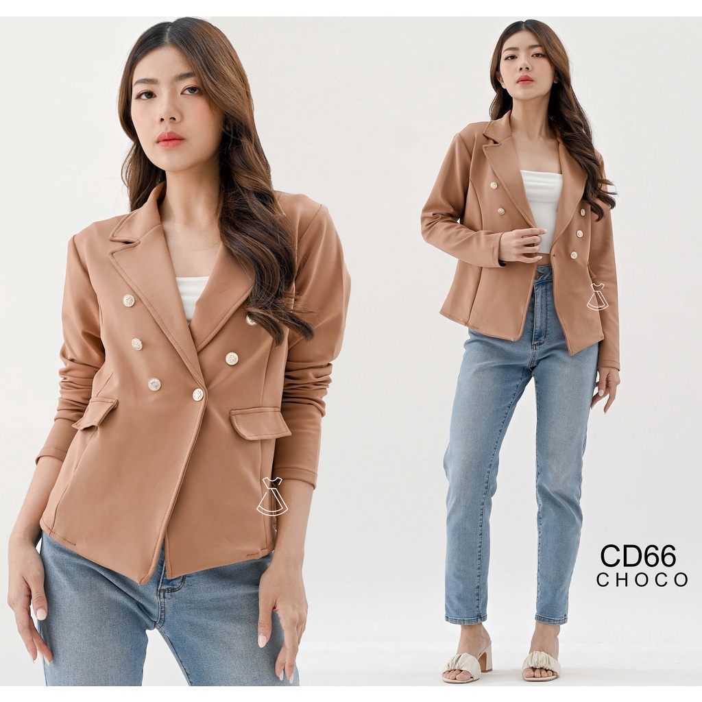 CD66 - Outer Blazer Wanita Basic Long Sleeves Scuba Stretch Korean Look