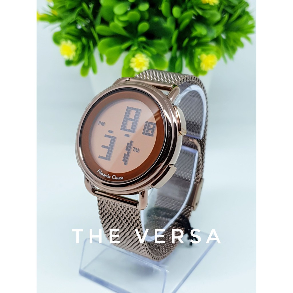 Alexandre Christie AC 9227 Jam Wanita Rantai Pasir Digital Brown