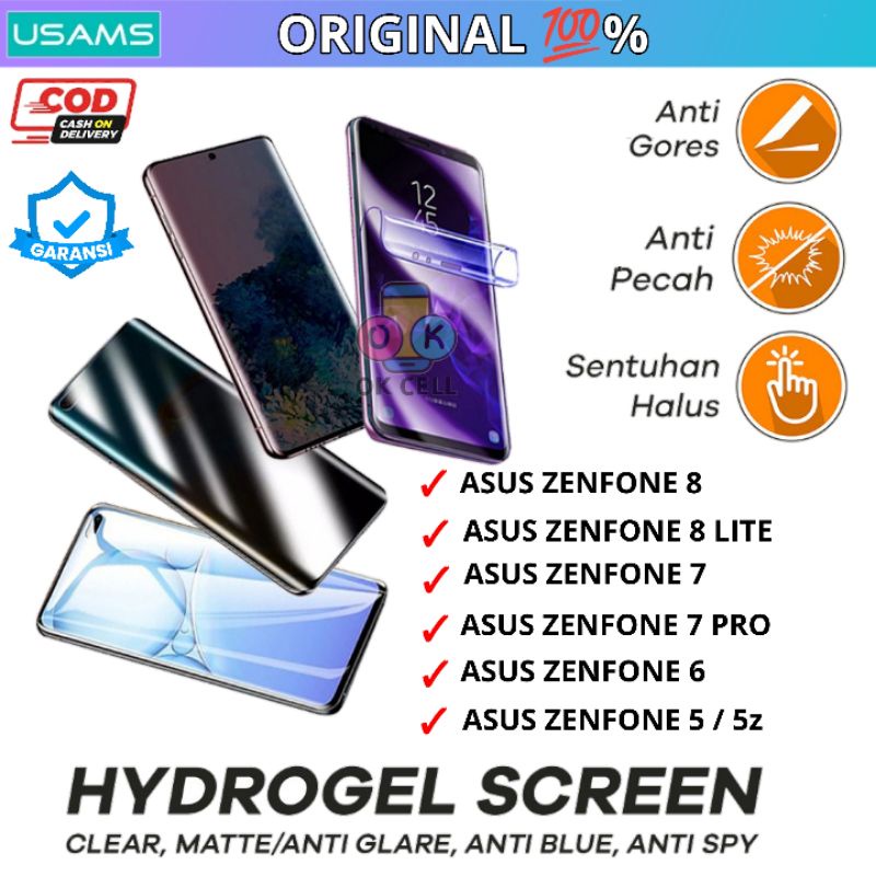 USAMS Hydrogel Anti Gores Blue Light Matte Glare Spy Asus Zenfone 8 Lite 7 Pro 6 5 5z Full Layar