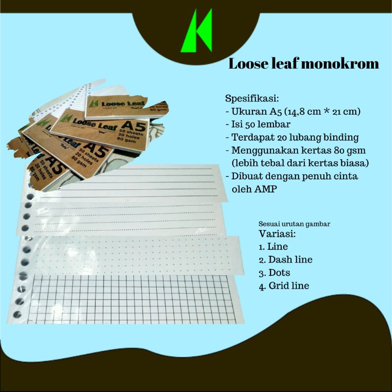 

Loose Leaf / Kertas Binder / isi binder kertas A5 80gsm