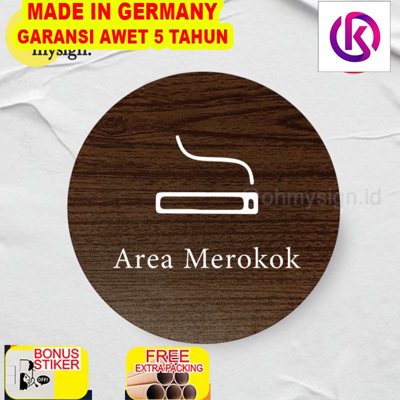 

Promo Area Merokok Sign Board Kayu Bulat Print Signage Label Nama