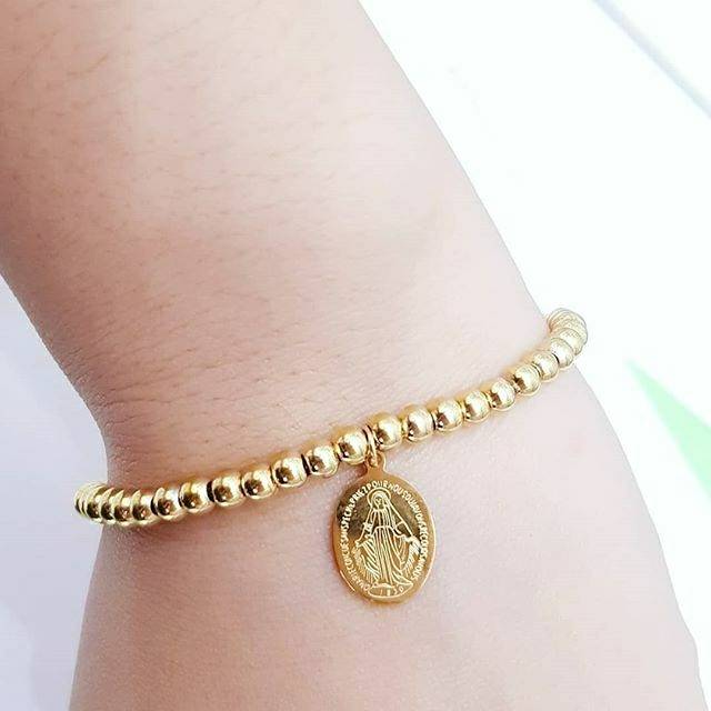 Gelang tangan fashion rohani Bunda Maria titanium gold import