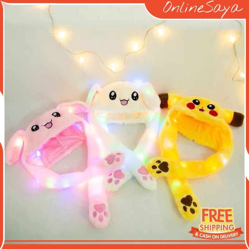 Ready Stock Dancing Rabbit Bunny Hat Led Tik Tok Hat Topi Kelinci Korean Style - Putih Led