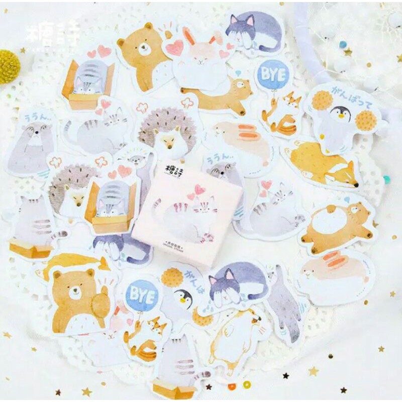 

45pcs aesthetic stiker box Animal/Binatang lucu utk dekorasi scrapbook/album