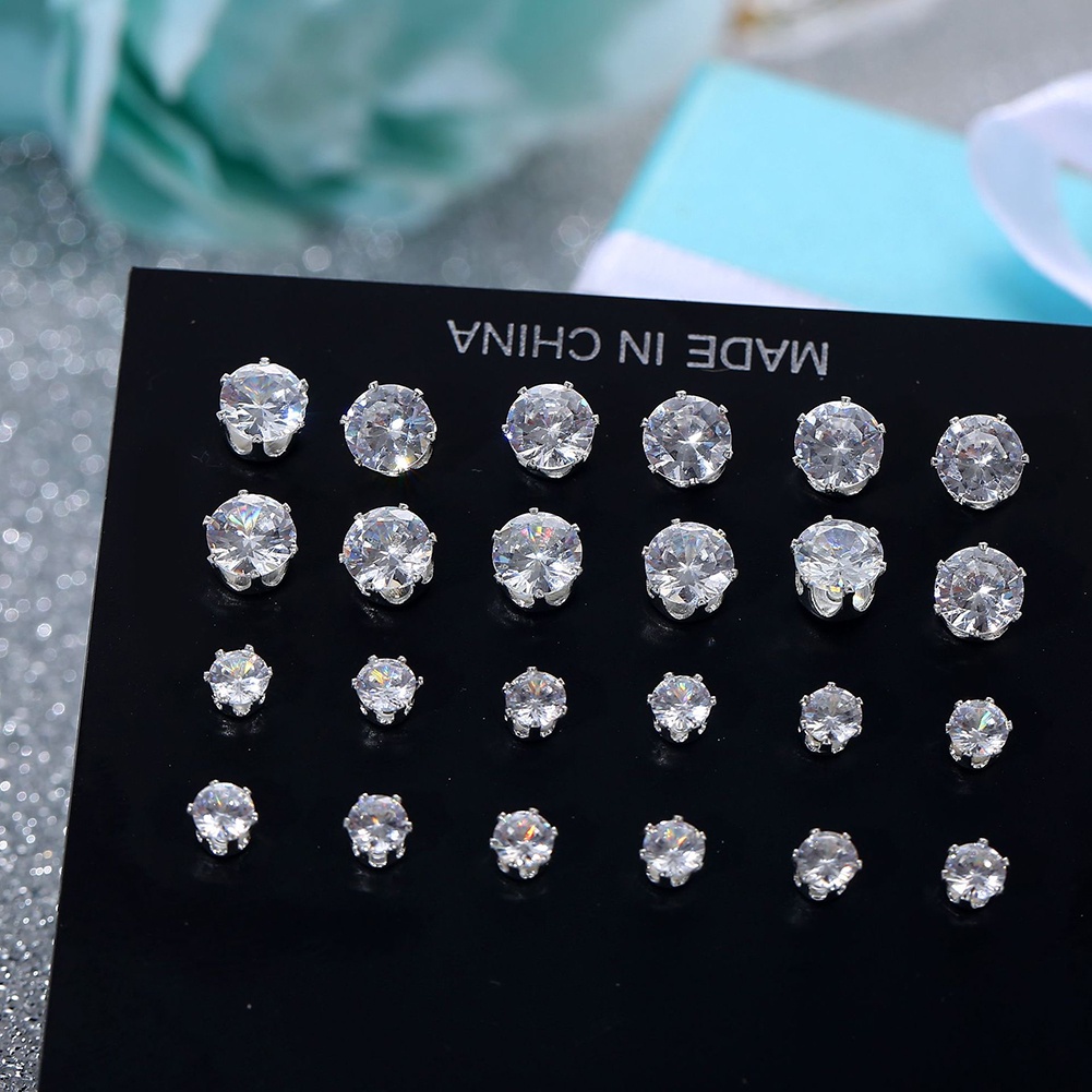 Lt 12pasang Sederhana Indah Elegan Ear Stud Alloy Bulat Zirkon Anting Set Perhiasan Wanita