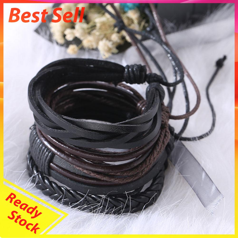 Gelang Tangan Kulit Sapi Banyak Lapis Handmade Gaya Retro Eropa Untuk Pria