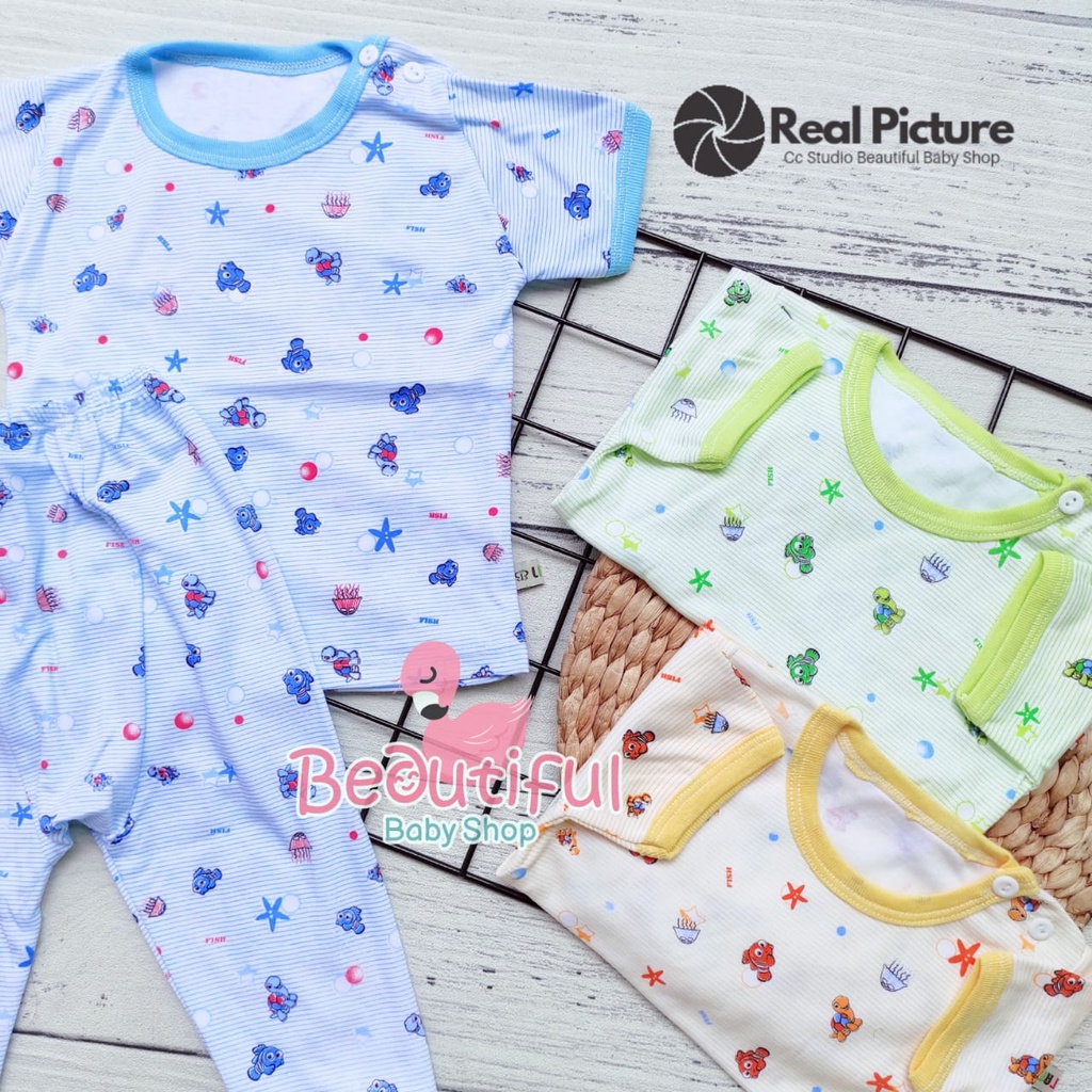 Setelan Baju Bayi Lengan Pendek Celana Panjang Motif Nemo / Set Piyama Bayi / Kaos Oblong Bayi / Baby.ou