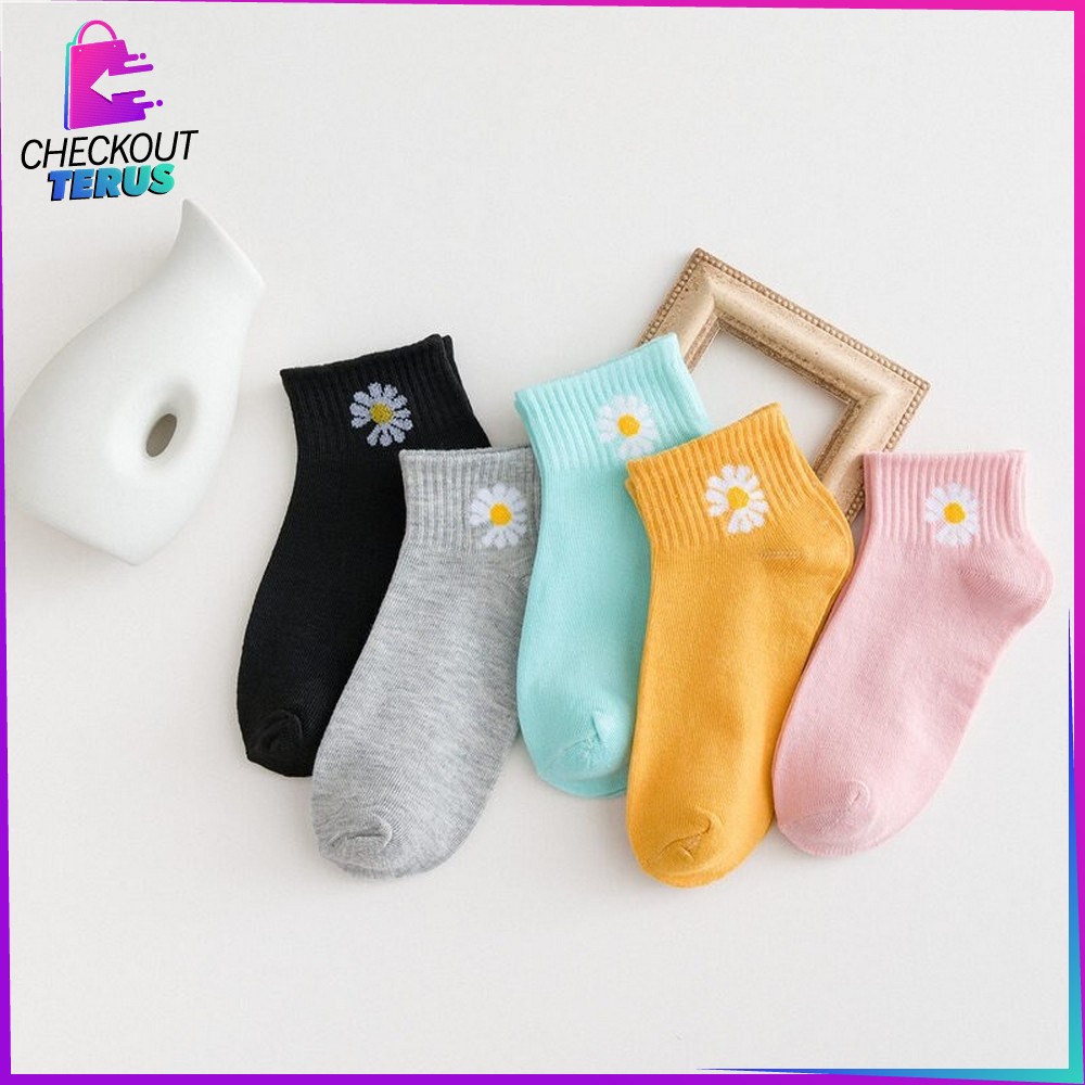 CT P282 Kaos Kaki Motif Bunga Aster Kaus Kaki Girl Korea Panjang Semata Kaki Import Kaos Kaki Murah Motif Bunga Daisy Cute