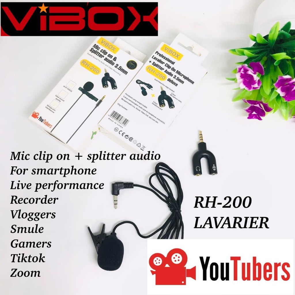 VIBOX RH200 MIC CLIP ON PLUS SPLITTER U YOUTUBERS LAVARIER AUDIO RECORDING