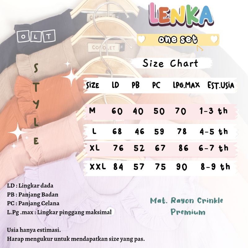Ollet Oneset LENKA / Stelan anak rayon krinkle premium