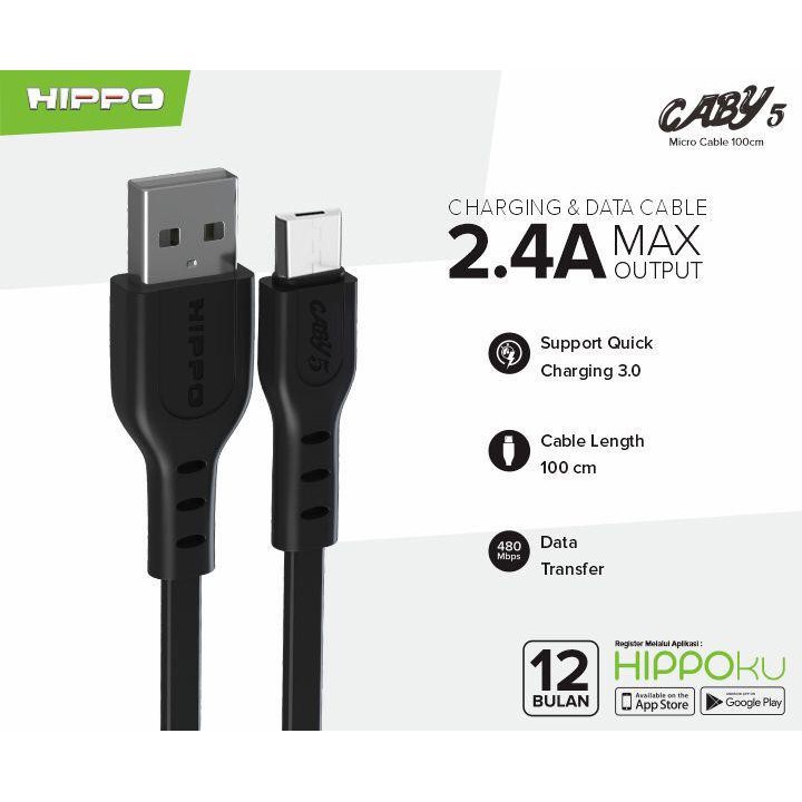 Hippo Kabel Data Caby 5 100 CM Micro Lightning Type C Data Cable Charger USB