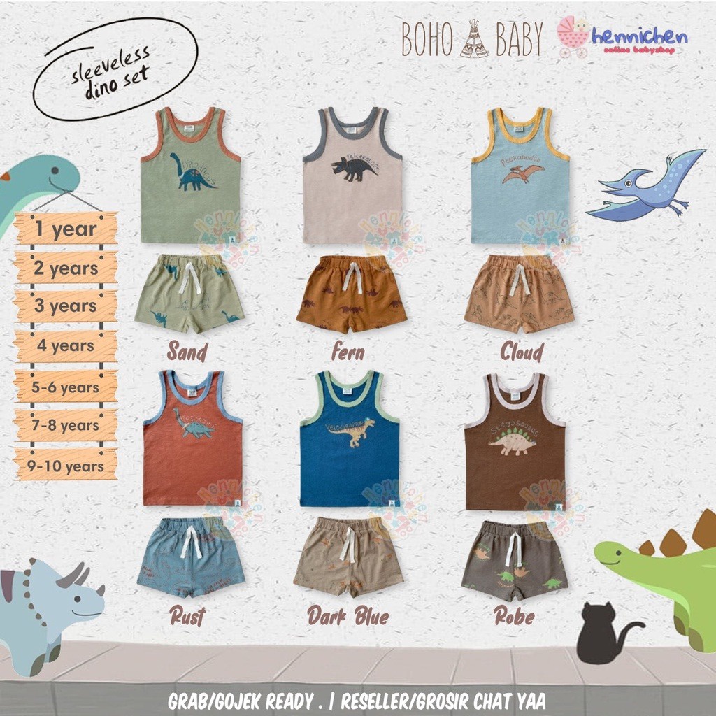 BOHOPANNA 1-10 Tahun KUTUNG Sleeveless Dino Set SETELAN KUTUNG ANAK