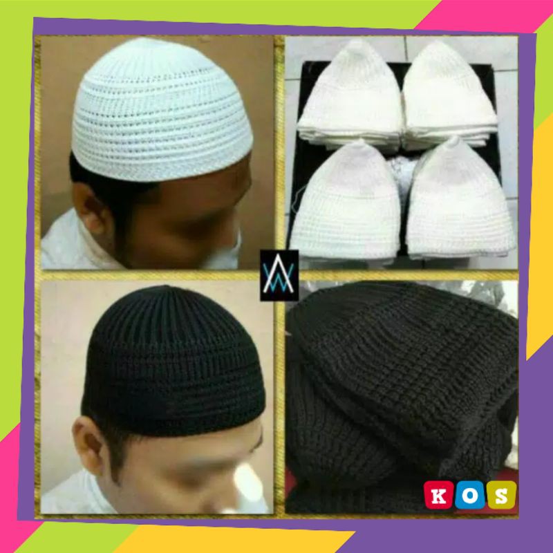 PECI DEWASA SONGKOK HAJI RAJUT KUPLUK PUTIH DEWASA