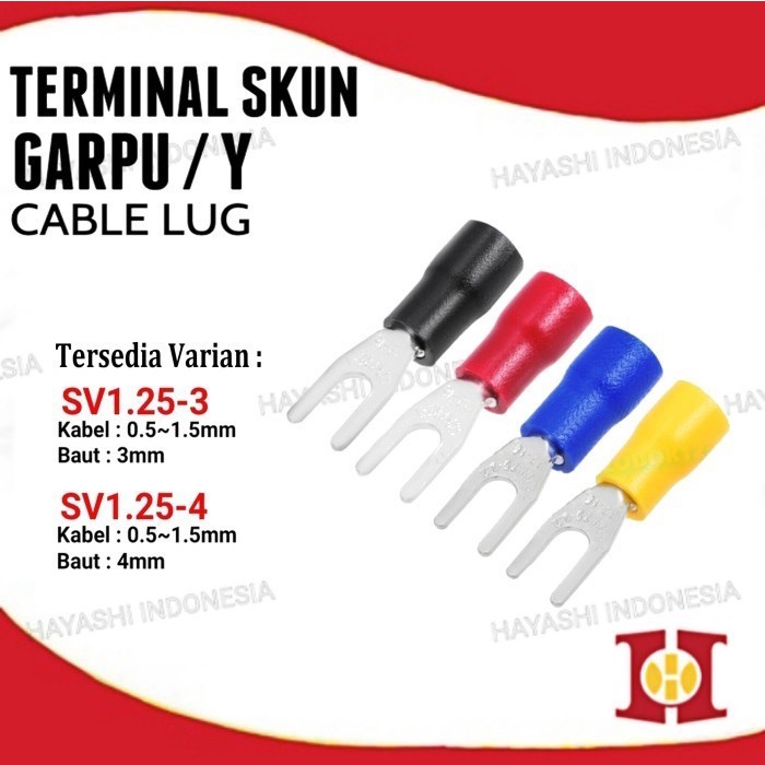 Kabel Sekun Y Fork Isolasi SV1.25-3 1.25-4 Cable Lug Terminal Sekun - 100pcs