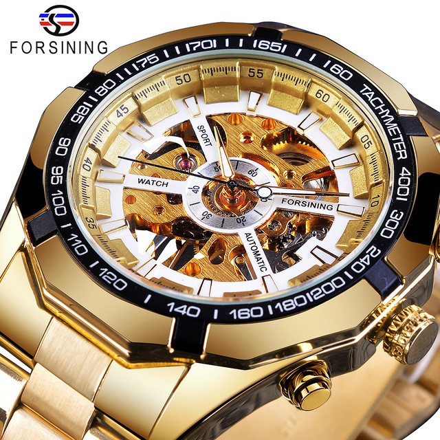 Jam Tangan Mekanik Otomatis Bisnis Stainless Steel Warna Gold Original