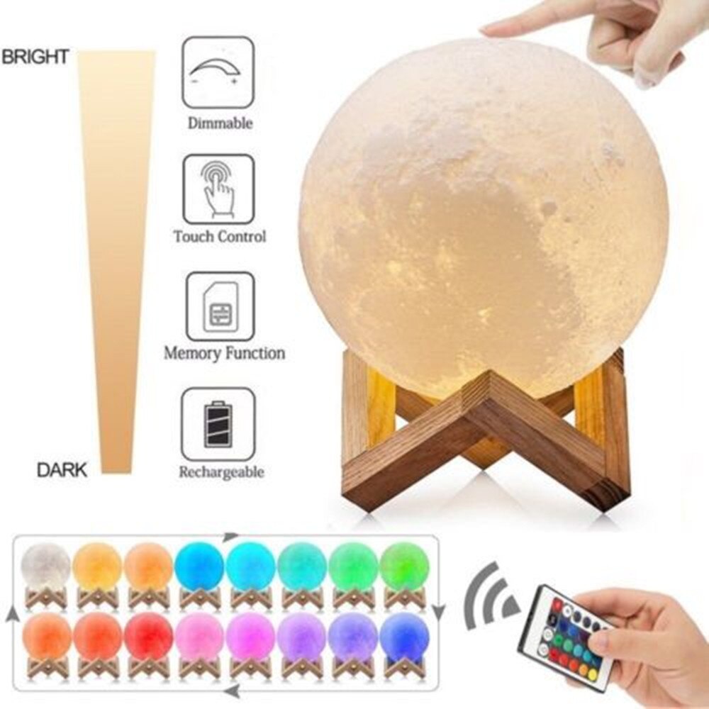 Lampu Tidur Bulan 15CM Moon 16 Warna RGB + Remote Humidifier Bulan Lampu Tidur Unik