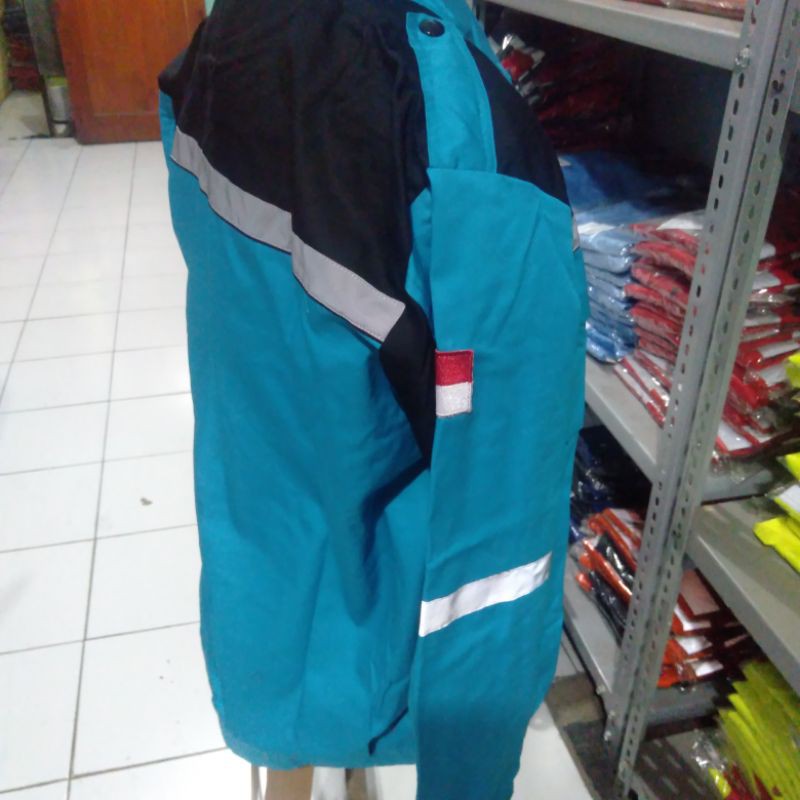 SERAGAM SAFETY BIRU TOSKA KOMBINASI HITAM KANCING