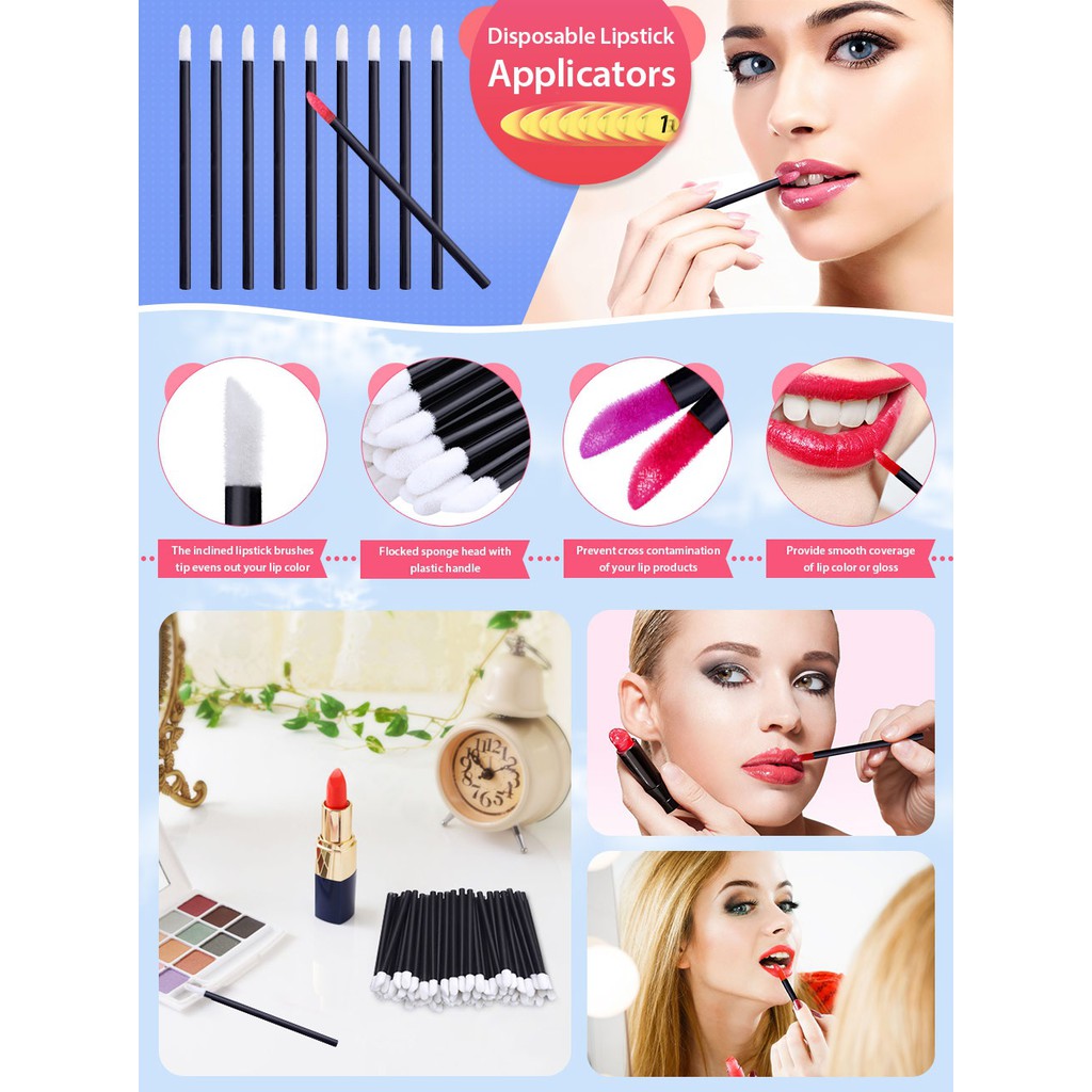 Mysterygirl - [Grosir] Disposable Lip Wand Brush Applicator Lip Brush Lipstick Lip Glossy Kuas Bibir / Aplikator Kuas Lipstik / Spoolie Lipstick