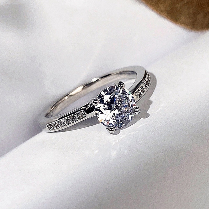 Cincin Lapis Silver Hias Kristal Kubik Zirconia Untuk Wanita