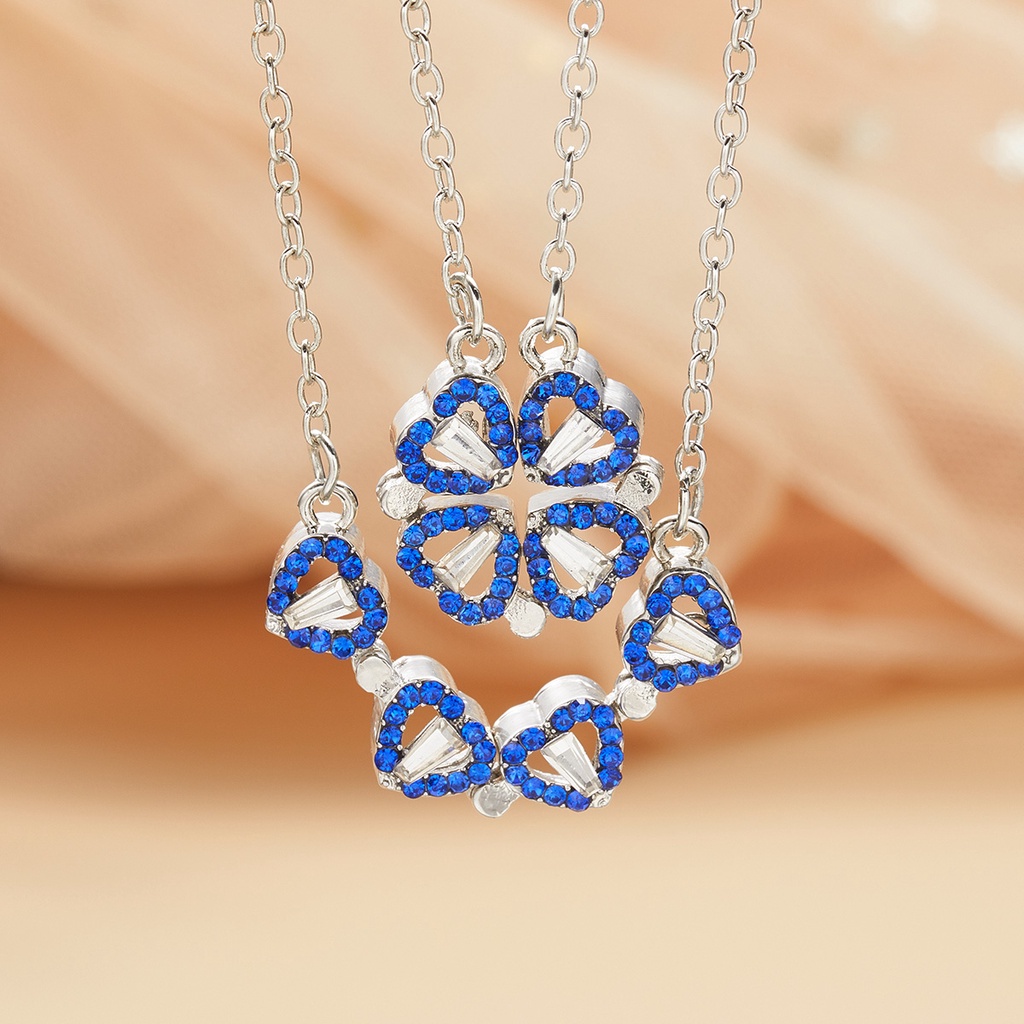 Red diamond KC gold four hearts four-leaf clover magnetic double-wearing method ladies necklace Korean fashion jewelry, the best accessory to wear when attending a wedding party, the best gift for girlfriend and mother