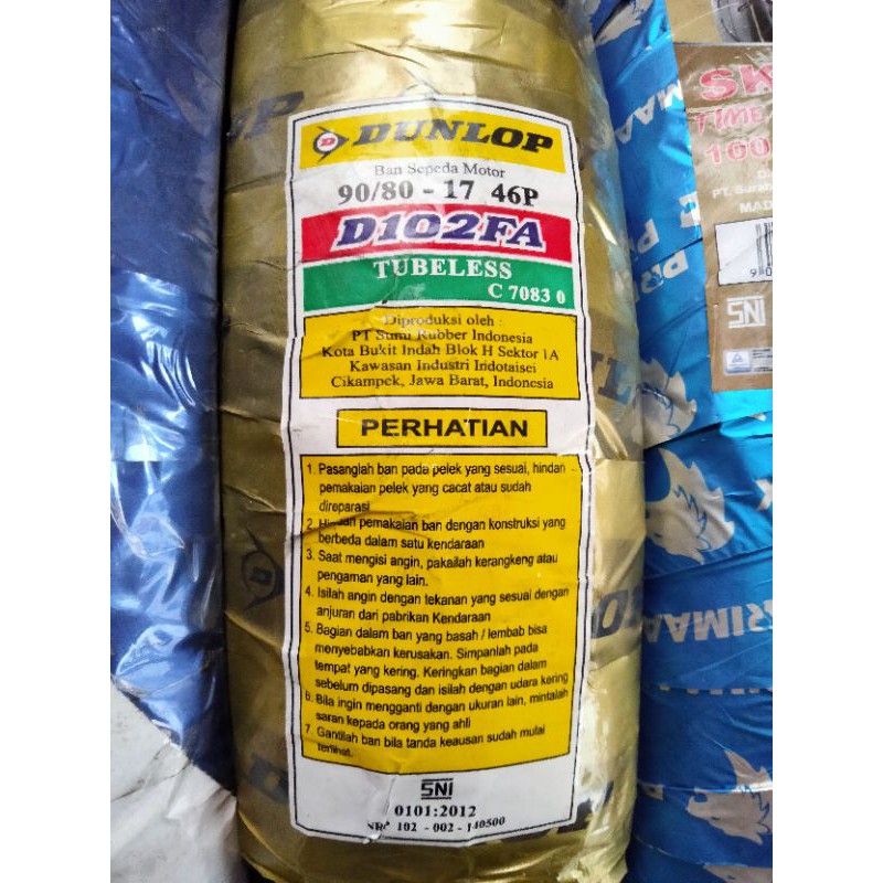 DUNLOP 90/80-17 D102 TUBELES VELG RING 17 BAN DEPAN VXION