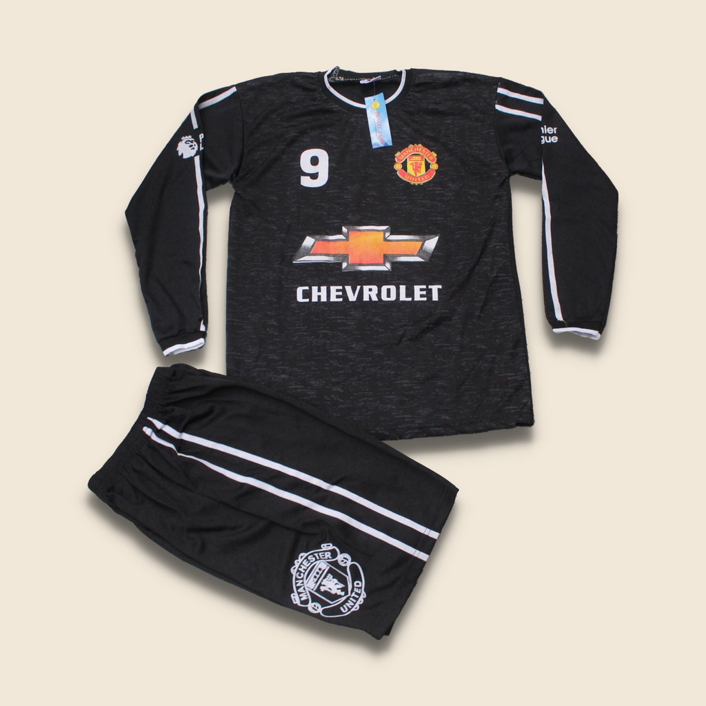 setelan baju bola anak mu hitam/baju bola kiper anak murah